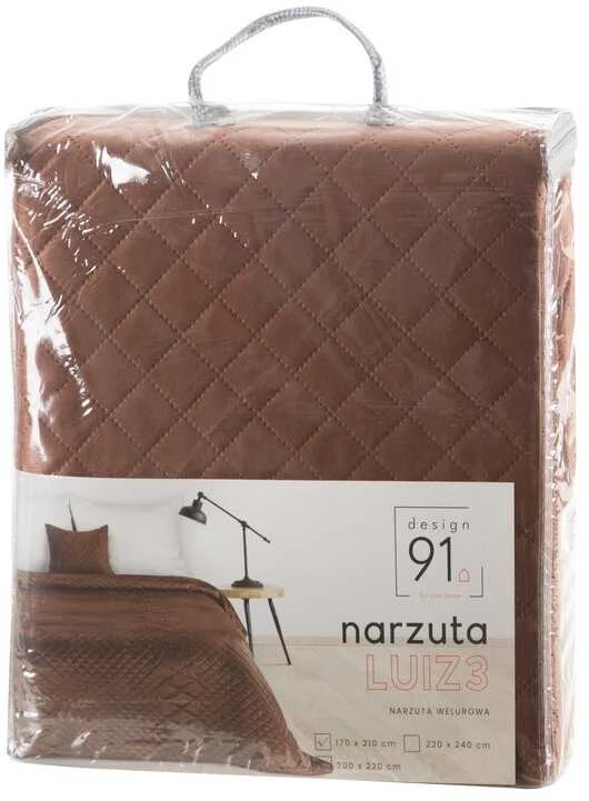 Eurofirany DESIGN 91 LUIZ / 3 Aksominė lovatiesė, dygsniuota karšto spaudimo būdu su geometriniu raštu, 220X240 cm, spalva: plytų Lovatiesė