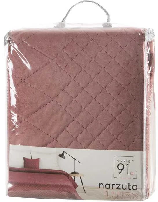 Eurofirany DESIGN 91 LUIZ / 3 Aksominė lovatiesė, dygsniuota karšto spaudimo būdu su geometriniu raštu, 170X210 cm, spalva: rožinė Lovatiesė