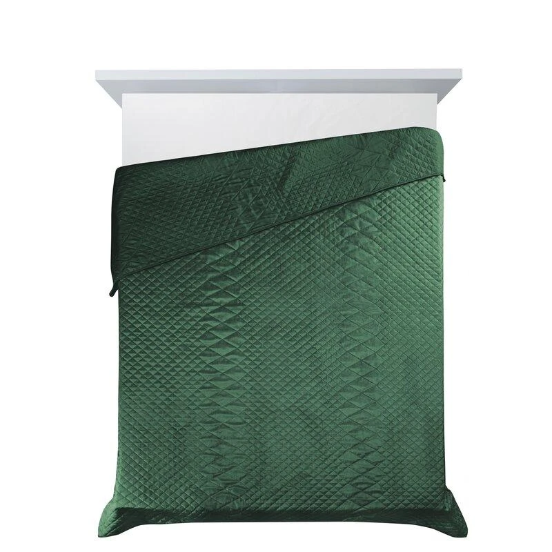 Eurofirany DESIGN 91 LUIZ / 3 Aksominė lovatiesė, dygsniuota karšto spaudimo būdu su geometriniu raštu, 220X240 cm, spalva: tamsi žalia Lovatiesė