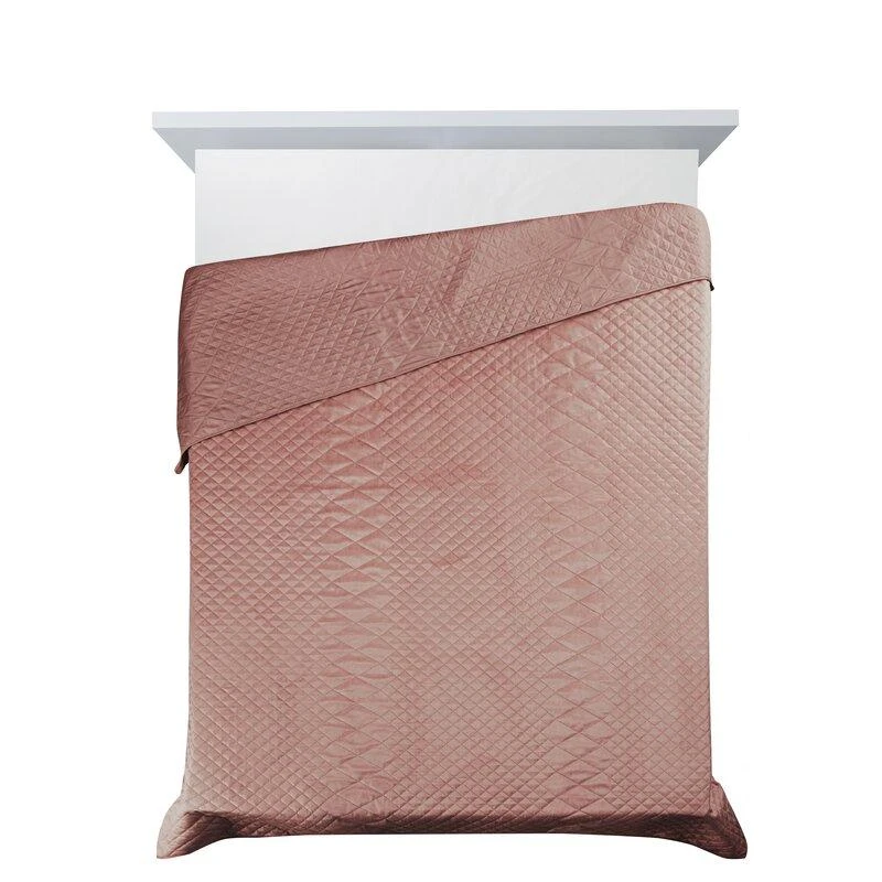 Eurofirany DESIGN 91 LUIZ / 3 Aksominė lovatiesė, dygsniuota karšto spaudimo būdu su geometriniu raštu, 170X210 cm, spalva: rožinė Lovatiesė