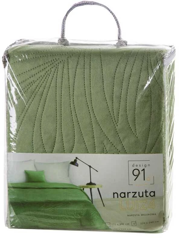 Eurofirany DESIGN 91 LUIZ / 4 Aksominė lovatiesė, dygsniuota karšto spaudimo būdu su palmių lapų raštu, 170X210 cm, spalva: šviesiai žalia Lovatiesė