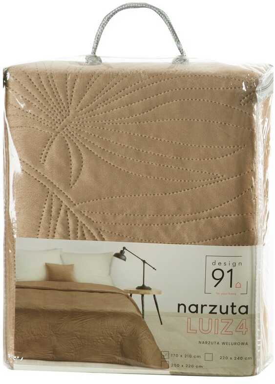 Eurofirany DESIGN 91 LUIZ / 4 Aksominė lovatiesė, dygsniuota karšto spaudimo būdu su palmių lapų raštu, 170X210 cm, spalva: smėlio Lovatiesė