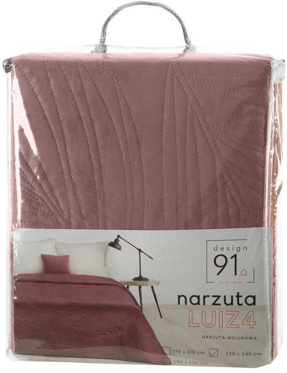 Eurofirany DESIGN 91 LUIZ / 4 Aksominė lovatiesė, dygsniuota karšto spaudimo būdu su palmių lapų raštu, 220X240 cm, spalva: rožinė Lovatiesė