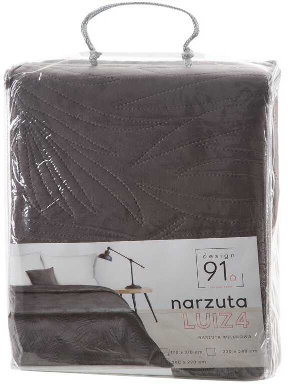 Eurofirany DESIGN 91 LUIZ / 4 Aksominė lovatiesė, dygsniuota karšto spaudimo būdu su palmių lapų raštu, 220X240 cm, spalva: grafito Lovatiesė
