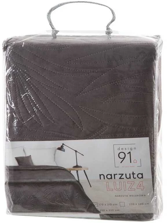 Eurofirany DESIGN 91 LUIZ / 4 Aksominė lovatiesė, dygsniuota karšto spaudimo būdu su palmių lapų raštu, 170X210 cm, spalva: grafito Lovatiesė