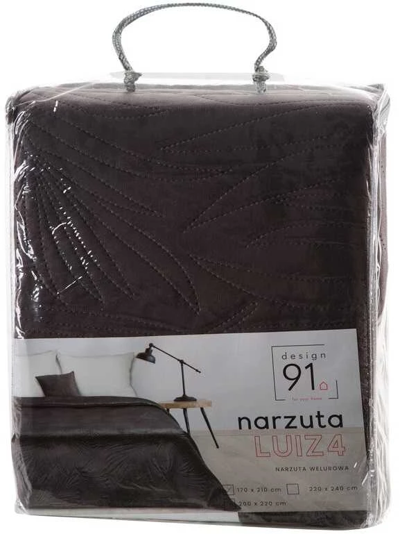 Eurofirany DESIGN 91 LUIZ / 4 Aksominė lovatiesė, dygsniuota karšto spaudimo būdu su palmių lapų raštu, 170X210 cm, spalva: juoda Lovatiesė
