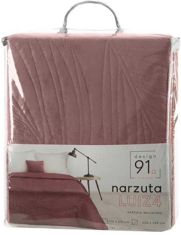 Eurofirany DESIGN 91 LUIZ / 4 Aksominė lovatiesė, dygsniuota karšto spaudimo būdu su palmių lapų raštu, 170X210 cm, spalva: rožinė Lovatiesė