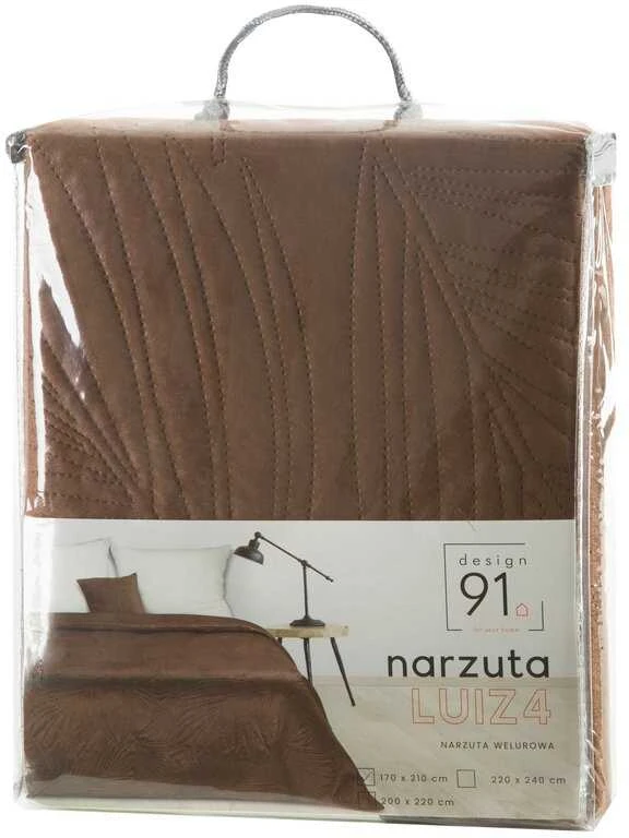 Eurofirany DESIGN 91 LUIZ / 4 Aksominė lovatiesė, dygsniuota karšto spaudimo būdu su palmių lapų raštu, 220X240 cm, spalva: plytų Lovatiesė