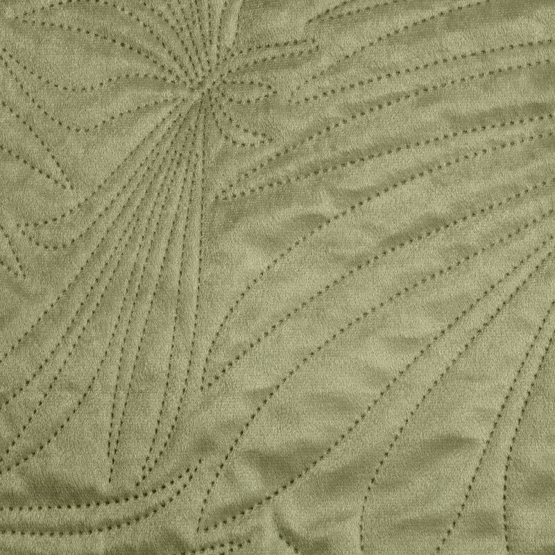 Eurofirany DESIGN 91 LUIZ / 4 Aksominė lovatiesė, dygsniuota karšto spaudimo būdu su palmių lapų raštu, 220X240 cm, spalva: šviesiai žalia Lovatiesė