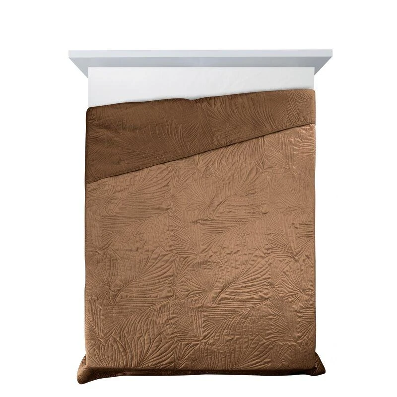 Eurofirany DESIGN 91 LUIZ / 4 Aksominė lovatiesė, dygsniuota karšto spaudimo būdu su palmių lapų raštu, 170X210 cm, spalva: plytų Lovatiesė