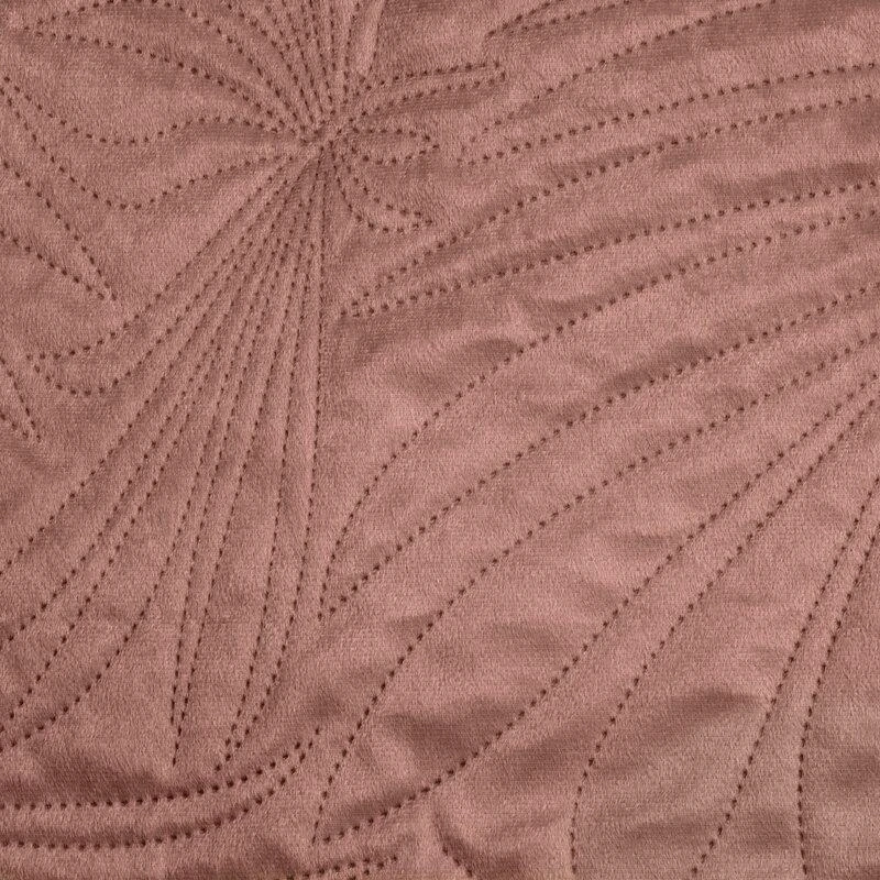 Eurofirany DESIGN 91 LUIZ / 4 Aksominė lovatiesė, dygsniuota karšto spaudimo būdu su palmių lapų raštu, 170X210 cm, spalva: rožinė Lovatiesė