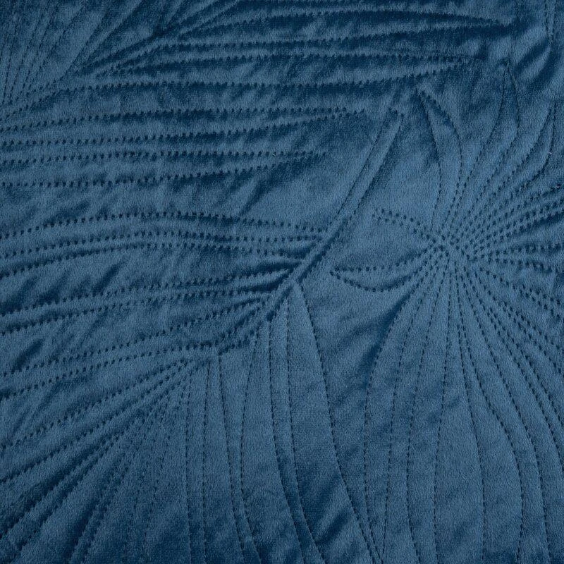 Eurofirany DESIGN 91 LUIZ / 4 Aksominė lovatiesė, dygsniuota karšto spaudimo būdu su palmių lapų raštu, 170X210 cm, spalva: mėlyna Lovatiesė