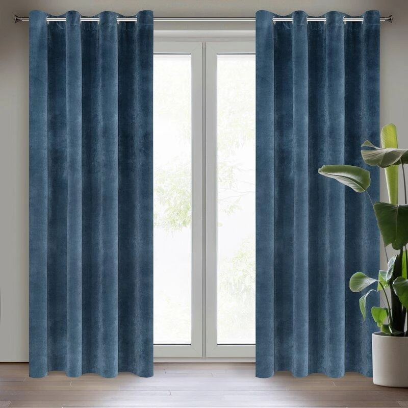 Eurofirany DIVA LINE RIA Minkšto aksomo naktinė užuolaida, 140X250 cm, kilpos / žiedai, spalva: tamsiai mėlyna