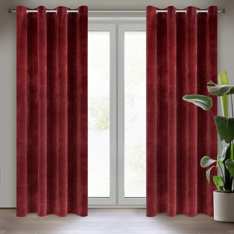 Eurofirany DIVA LINE RIA Minkšto aksomo naktinė užuolaida, 140X250 cm, kilpos / žiedai, spalva: bordo
