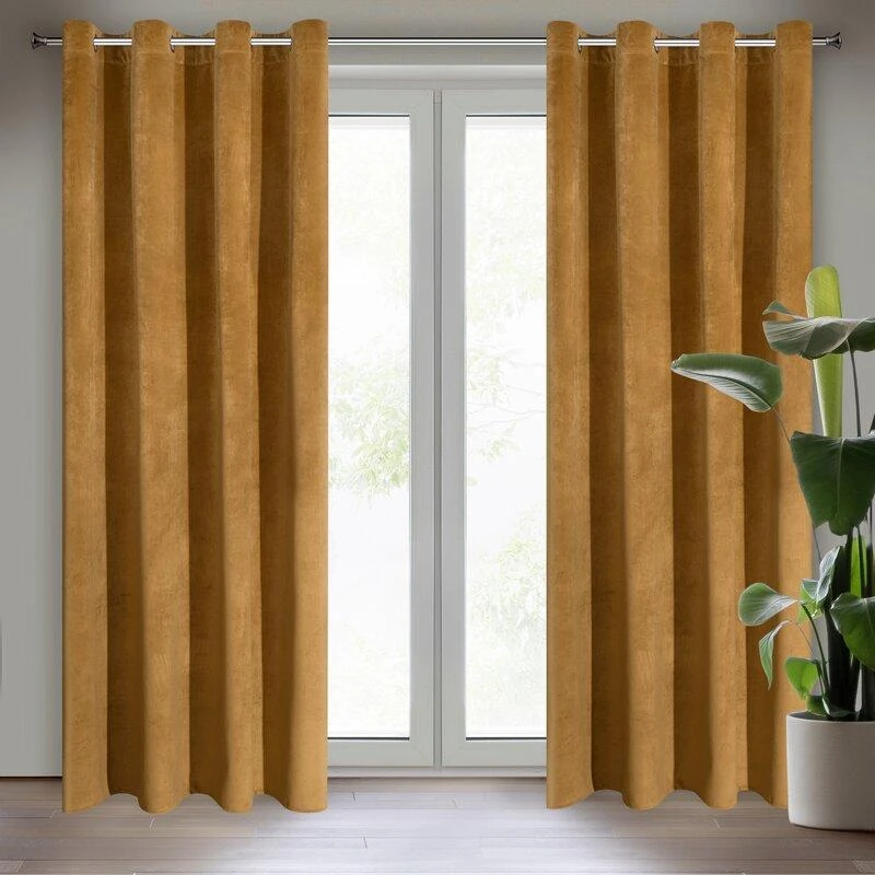 Eurofirany DIVA LINE RIA Minkšto aksomo naktinė užuolaida, 140X250 cm, kilpos / žiedai, spalva: auksinė