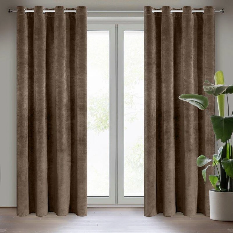 Eurofirany DIVA LINE RIA Minkšto aksomo naktinė užuolaida, 140X250 cm, kilpos / žiedai, spalva: ruda