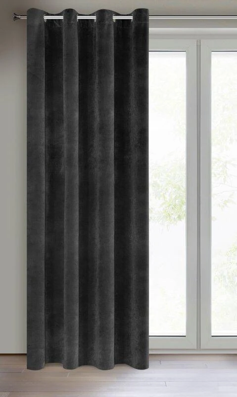 Eurofirany DIVA LINE RIA Minkšto aksomo naktinė užuolaida, 140X250 cm, kilpos / žiedai, spalva: juoda