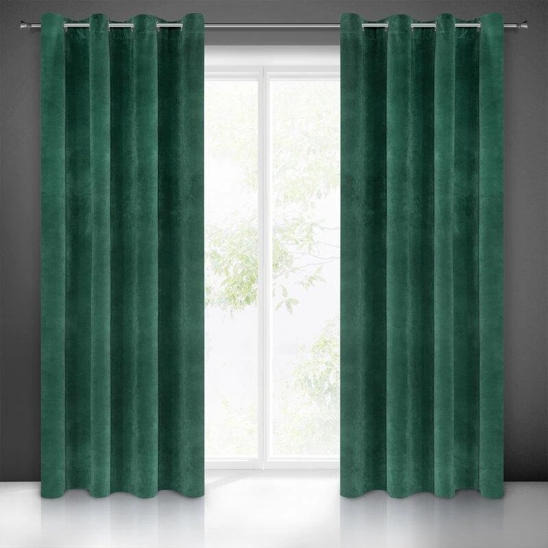 Eurofirany DIVA LINE RIA Minkšto aksomo naktinė užuolaida, 140X250 cm, kilpos / žiedai, spalva: tamsiai žalia
