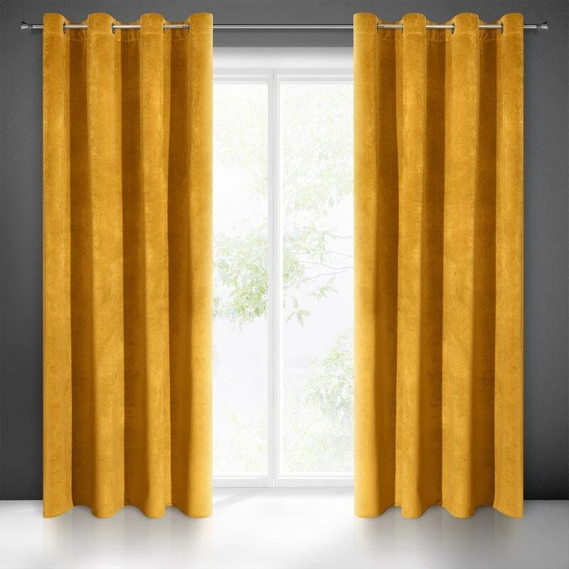 Eurofirany DIVA LINE RIA Minkšto aksomo naktinė užuolaida, 140X250 cm, kilpos / žiedai, spalva: garstyčių