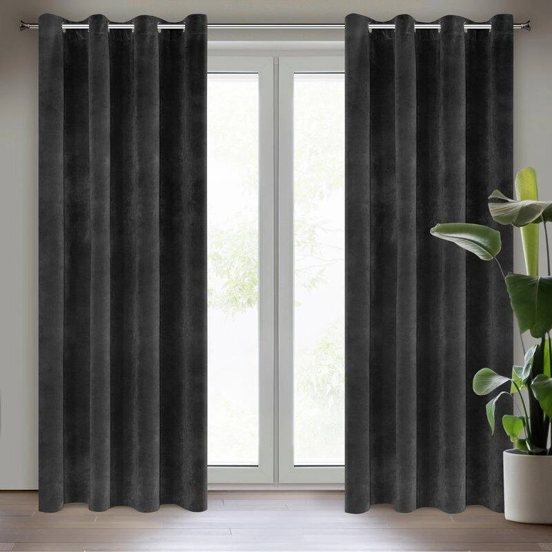 Eurofirany DIVA LINE RIA Minkšto aksomo naktinė užuolaida, 140X250 cm, kilpos / žiedai, spalva: juoda