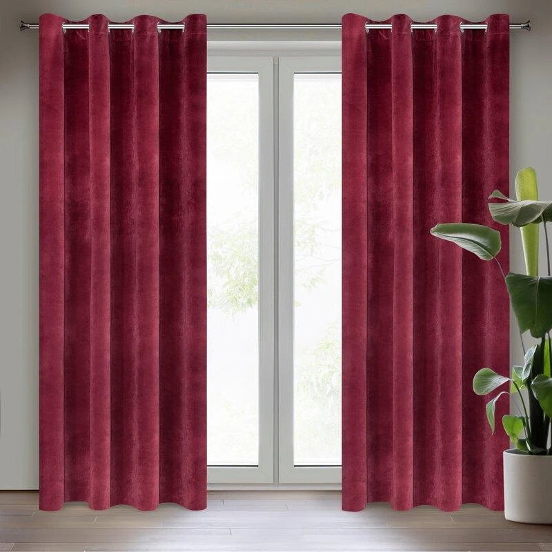 Eurofirany DIVA LINE RIA Minkšto aksomo naktinė užuolaida, 140X250 cm, kilpos / žiedai, spalva: bordo