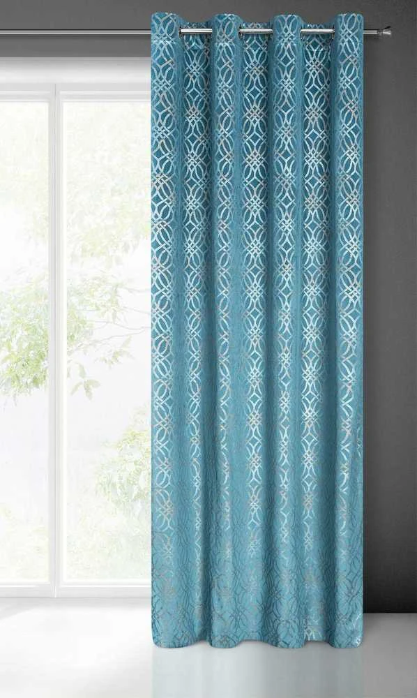 Eurofirany minkšto aksomo užuolaida ARETA su boho stiliaus raštu / 200 g/m2 / 140x250 / mėlynos spalvos