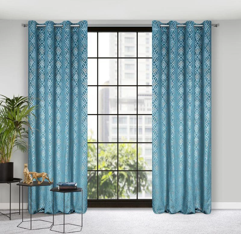 Eurofirany minkšto aksomo užuolaida ARETA su boho stiliaus raštu / 200 g/m2 / 140x250 / mėlynos spalvos