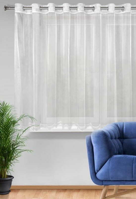 Eurofirany Balta permatoma užuolaida, siuvinėta langų apdaila, paruoštos kilpinės užuolaidos, 350x145 cm voilio užuolaida, lengva langų danga Dieninės užuolaidos
