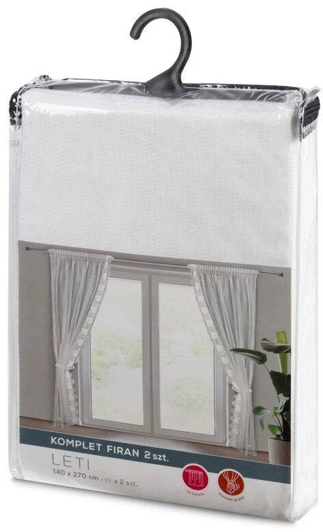 Eurofirany Baltos gėlėmis siuvinėtos poliesterio užuolaidos, 140x270 cm rinkinys su surišimu, paruoštos kabinti ant juostos, svetainės ir miegamojo langų dekoras, dieninės užuolaidos