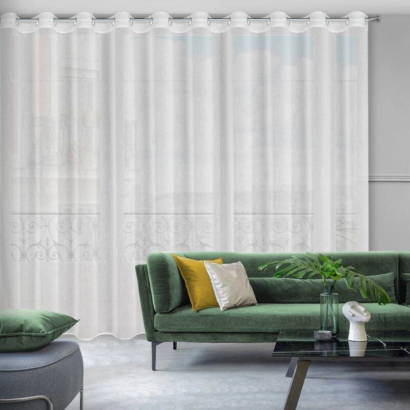 Eurofirany Balta lietaus lašų rašto užuolaida, 300x250 cm, poliesterio audinys su žiedais, paruošta langų dekoracija, dieninė užuolaida Dieninės užuolaidos
