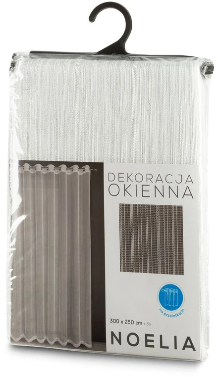 Eurofirany Balta dryžuota poliesterio užuolaida su žiedais, 300x250 cm, lengva ir kvėpuojanti, paruošta kabinti, dekoratyvinė langų uždanga, dieninė užuolaida svetainei Dieninės užuolaidos