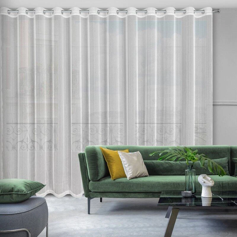 Eurofirany Balta dryžuota poliesterio užuolaida su žiedais, 300x250 cm, lengva ir kvėpuojanti, paruošta kabinti, dekoratyvinė langų uždanga, dieninė užuolaida svetainei Dieninės užuolaidos