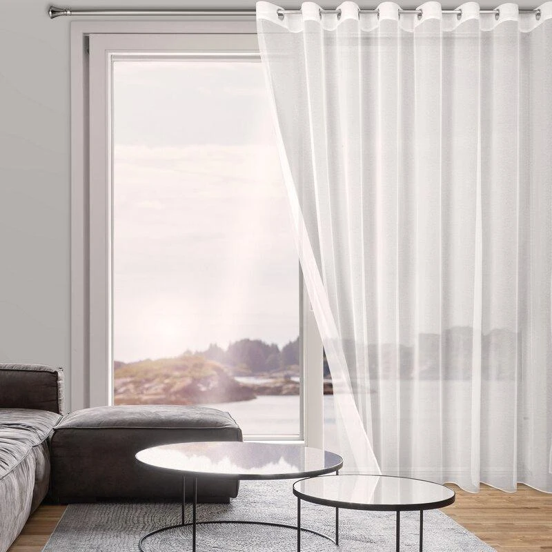 Eurofirany Paruošta poliesterio užuolaida su žiedais, smulkaus tinklelio struktūra, apsauga nuo saulės šviesiems kambariams, 350x250 cm langų danga, dieninė užuolaida svetainei Dieninės užuolaidos
