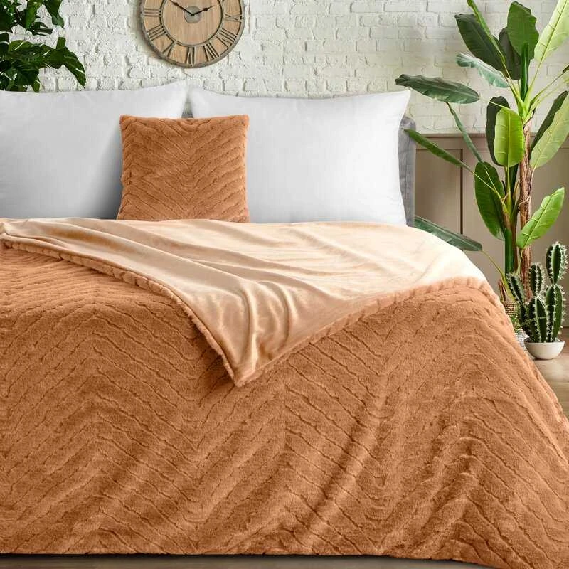 Eurofirany Poliesterio pledas, medaus spalvos dirbtinis kailis, 150x200 cm lovatiesė, minkštas ir jaukus namų dekoras, 3D efekto pledas, dekoratyvinis pledas
