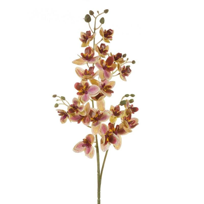 Dirbtinė orchidėjos šaka geltonais ir rausvais žiedais
