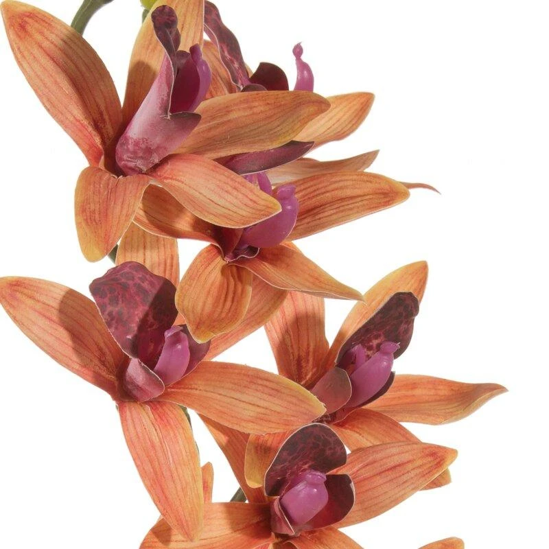 Dirbtinė orchidėja oranžiniais ir purpuriniais žiedais