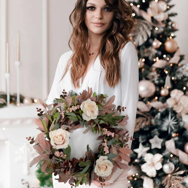 Eurofirany KW/WREATH/11 40CM ŽALIA+ROŽINĖ