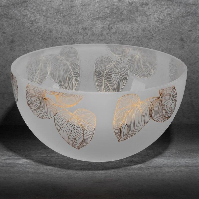Eurofirany LIMITED COLLECTION BLANCA5 Dubenėlis su lapų motyvu, ∅ 25 X 13 cm, spalva: balta / auksinė