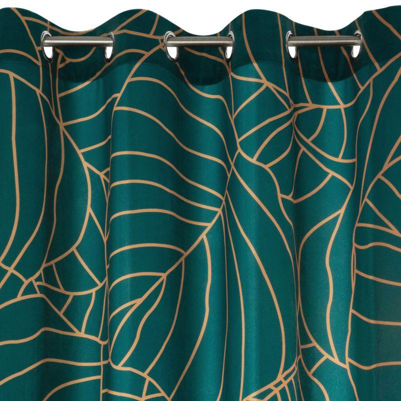 Eurofirany LIMITED COLLECTION LILI2 Minkšto aksomo naktinė užuolaida su didelių lapų motyvu, 140X250 cm, kilpos / žiedai, spalva: tamsi turkio,