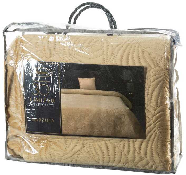 Eurofirany LIMITED COLLECTION LILI4 Švelnaus aksomo lovatiesė, dygsniuota karšto spaudimo (hot press) augalų raštu, 280X260 cm, spalva: juoda