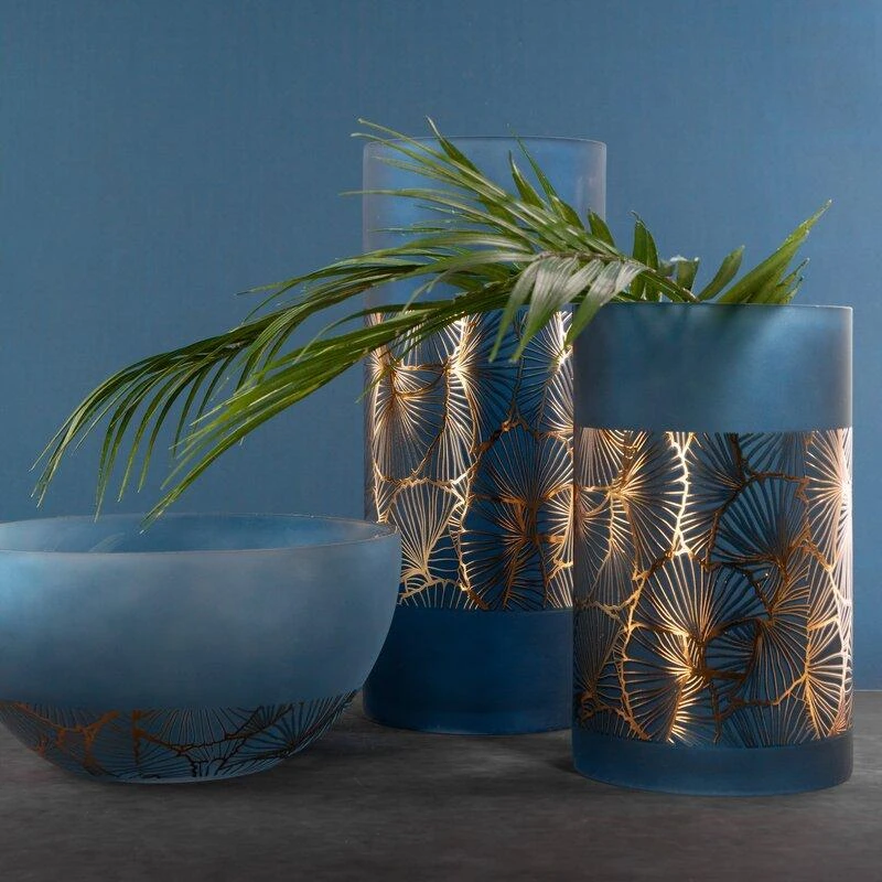 Eurofirany LIMITED COLLECTION MUSA3 Meninio stiklo dubenėlis, ∅ 25 X 13 cm, spalva: tamsiai mėlyna / auksinė