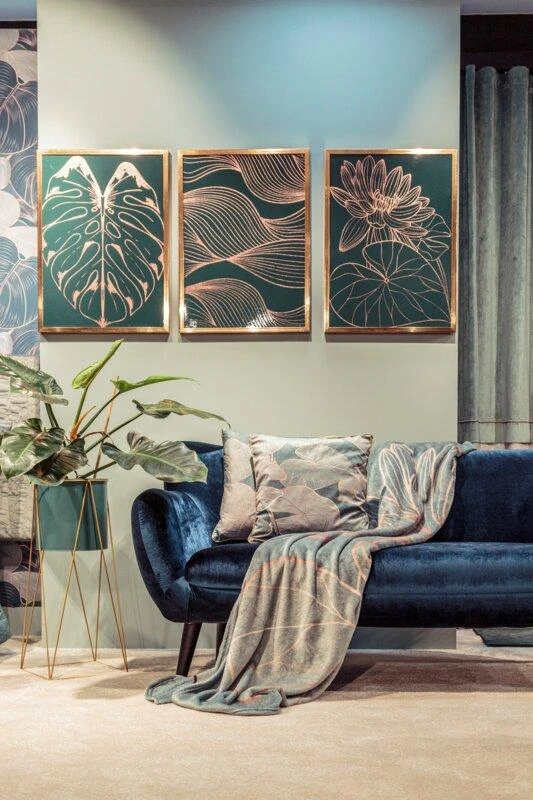 Eurofirany Gėlių sienų menas, žalias ir vario gėlių paveikslas, dekoratyvinis įrėmintas drobės atspaudas, 53x73 cm sienų dekoras, botaninis sienos pakabinimas