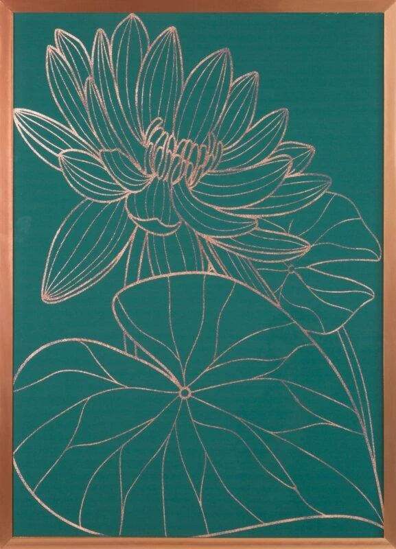 Eurofirany Gėlių sienų menas, žalias ir vario gėlių paveikslas, dekoratyvinis įrėmintas drobės atspaudas, 53x73 cm sienų dekoras, botaninis sienos pakabinimas