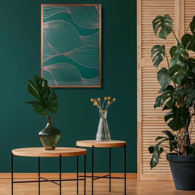 Eurofirany Banguoto rašto sienų menas, žalias ir vario drobės paveikslas, dekoratyvinis įrėmintas meno kūrinys, 53x73 cm sienų dekoras, modernus sienų paveikslas