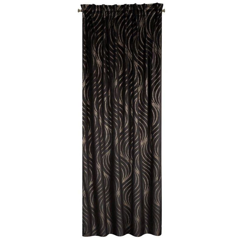Eurofirany LIMITED COLLECTION VICTORIA3A Minkšto aksomo naktinė užuolaida su geometriniu raštu, 140X270 cm, juosta / tunelis / kabliukai, spalva: juoda, šampano