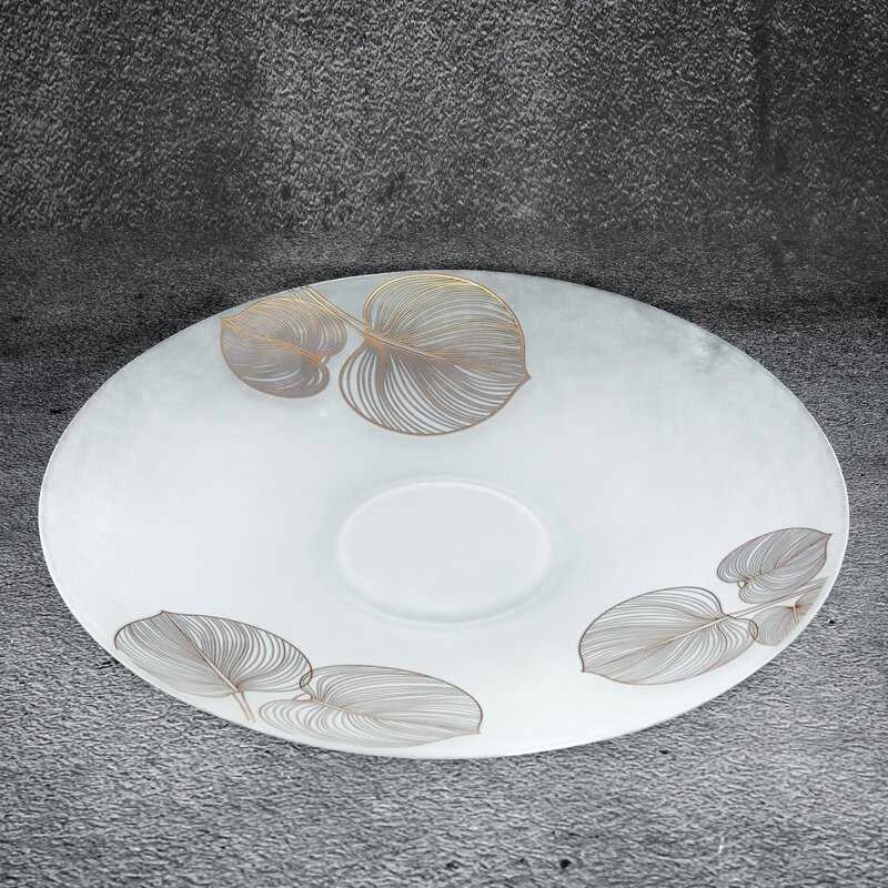 Eurofirany LIMITED COLLECTION BLANCA5 Dekoratyvinė lėkštė su lapų motyvu, ∅ 37 X 4 cm, spalva: balta/auksinė