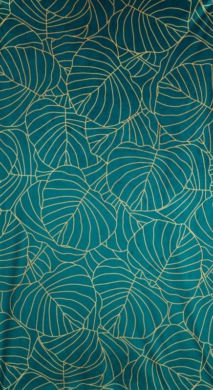 Eurofirany LIMITED COLLECTION LILI2 Minkšto aksomo naktinė užuolaida su didelių lapų motyvu, 140X250 cm, kilpos / žiedai, spalva: tamsi turkio,
