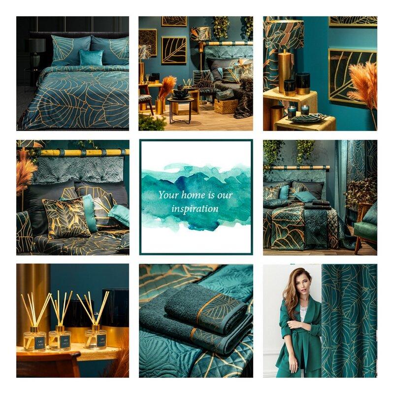 Eurofirany LIMITED COLLECTION LILI2 Minkšto aksomo naktinė užuolaida su didelių lapų motyvu, 140X250 cm, kilpos / žiedai, spalva: tamsi turkio,