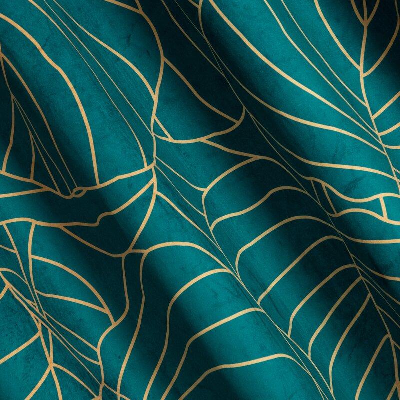 Eurofirany LIMITED COLLECTION LILI2 Minkšto aksomo naktinė užuolaida su didelių lapų motyvu, 140X250 cm, kilpos / žiedai, spalva: tamsi turkio,