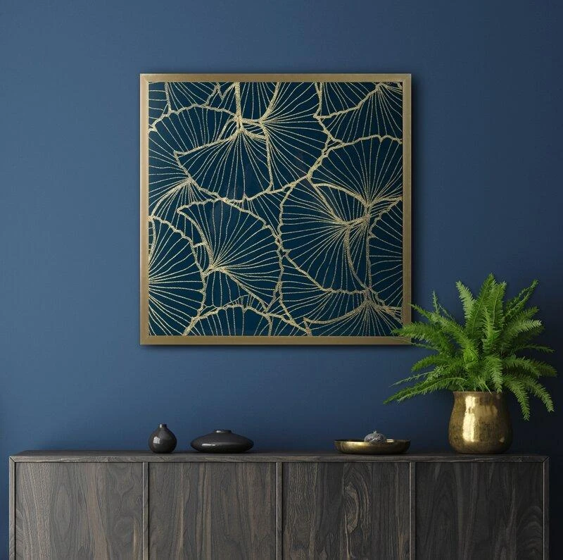Eurofirany LIMITED COLLECTION MUSA3 Paveikslas su auksiniu atspaudu aukso spalvos rėmelyje, 53X53 cm, spalva: tamsiai mėlyna/ auksinė